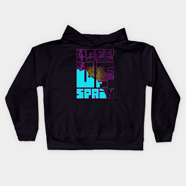 Port of Spain, Trinidad and Tobago City Map Typography - Neon Kids Hoodie by deMAP Studio